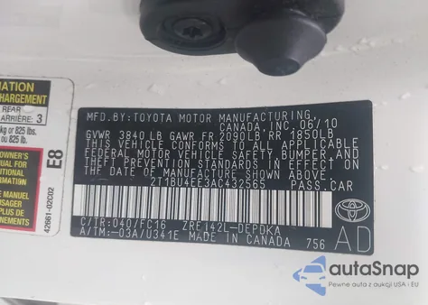 2010 Toyota Corolla Le from USA, damaged, VIN 2T1BU4EE3AC432565